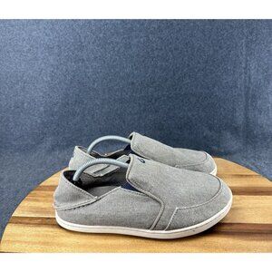 Olukai "Nohea Lole" Boys Sz 6 Gray Slip On Shoes Canvas Snaeaker Loafer